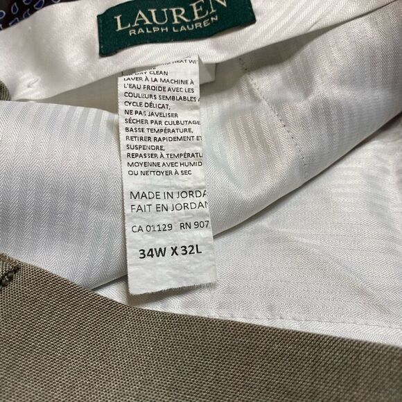 Lauren Ralph Lauren Pants Mens 34x32 Tan Flat Front Dress Slacks Trousers Preppy - Picture 4 of 8